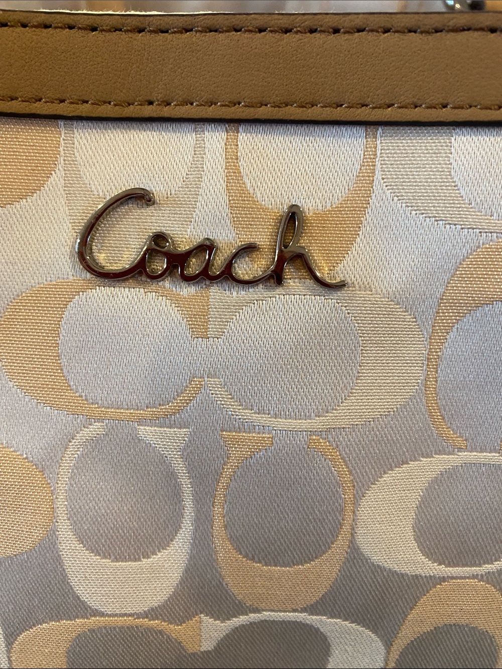 NWT Coach Y2K Beige Signature Tote with Leather Trim Original Box - Picture 5 of 16